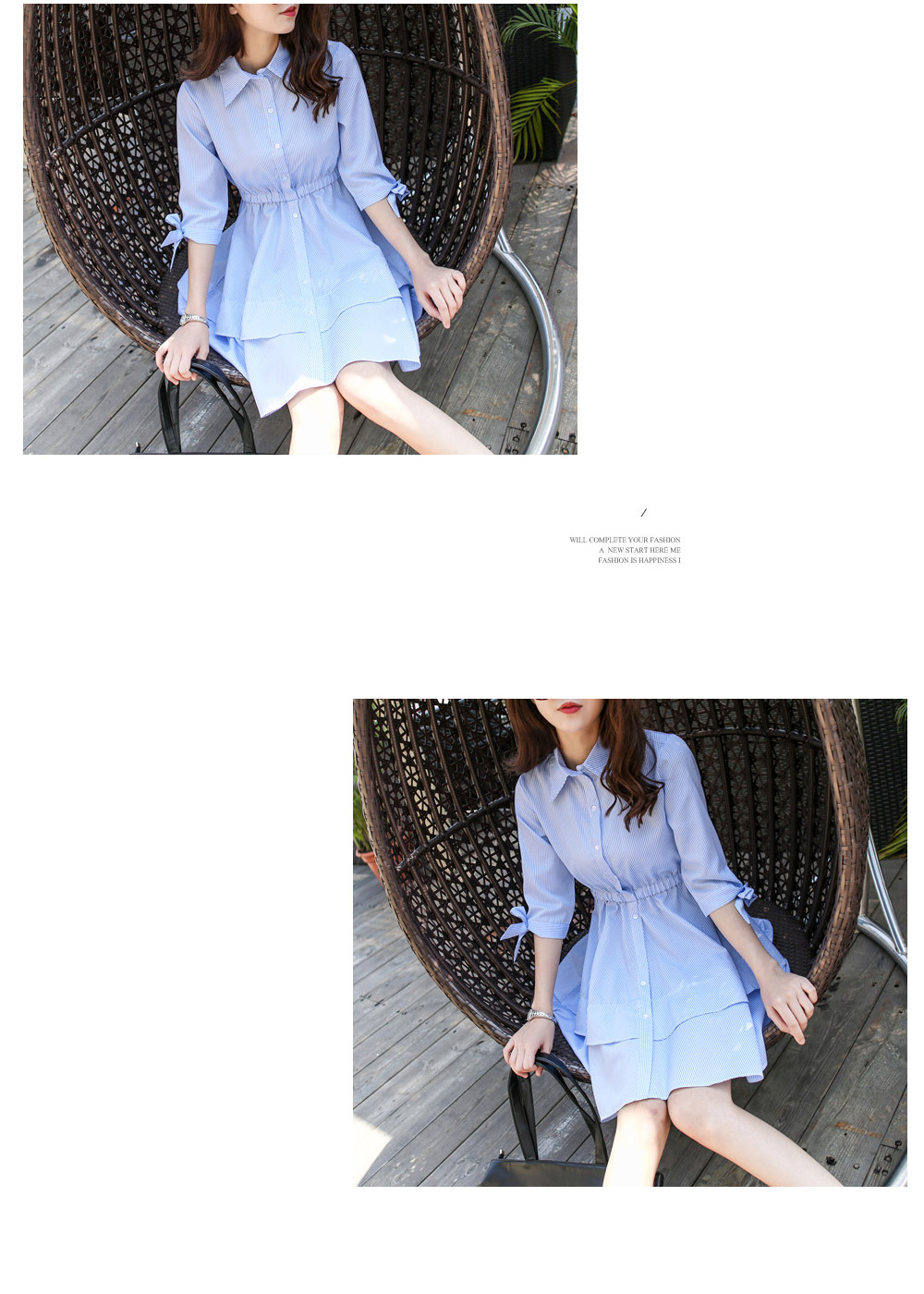 New Omai Freshly Ribbon Mini Stripe Shirt Dress Gi