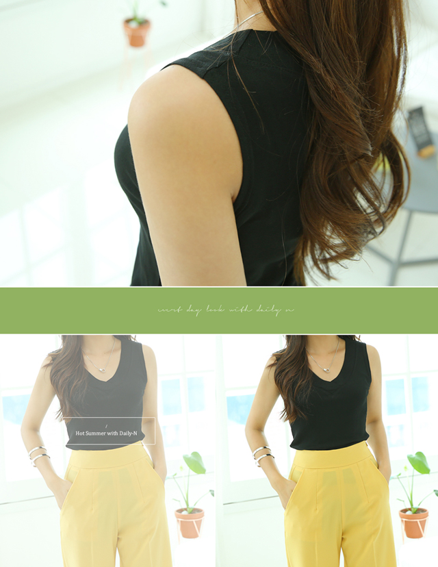 Nominal Style V-Neck Sleeveless T-shirt Women's