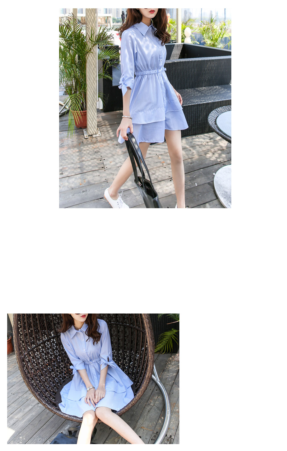 New Omai Freshly Ribbon Mini Stripe Shirt Dress Gi