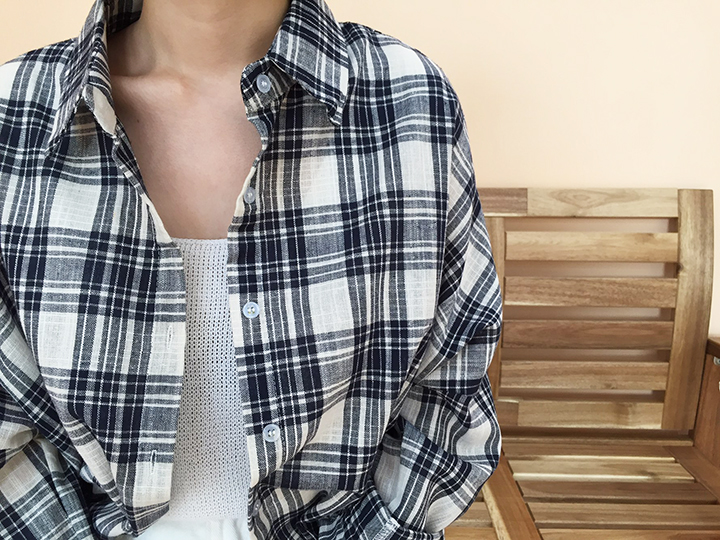 Women Blouses Ivory Linen Check Southern Ladies Sh