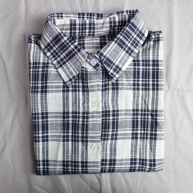 Women Blouses Ivory Linen Check Southern Ladies Sh