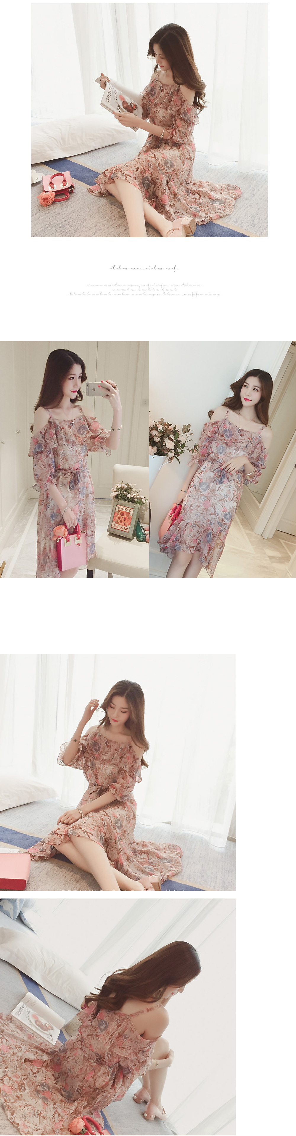 New Women Dress Mousse Flower Off-Shoulder Chiffon