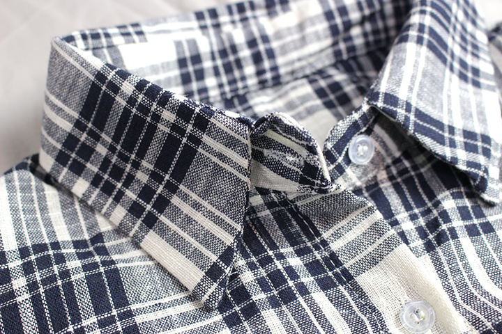 Women Blouses Ivory Linen Check Southern Ladies Sh