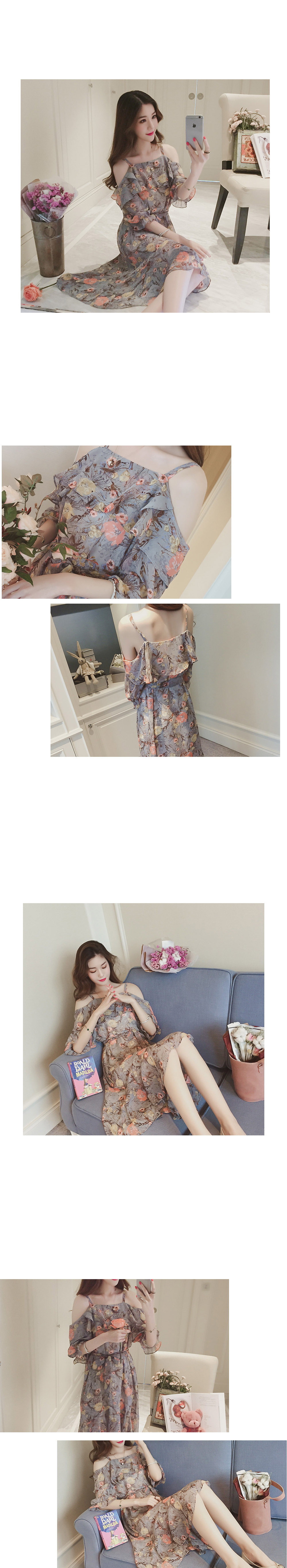 New Women Dress Mousse Flower Off-Shoulder Chiffon
