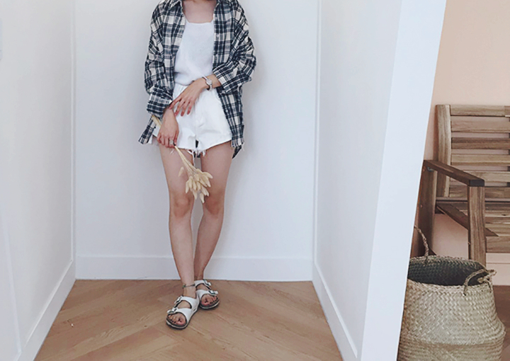 Women Blouses Ivory Linen Check Southern Ladies Sh