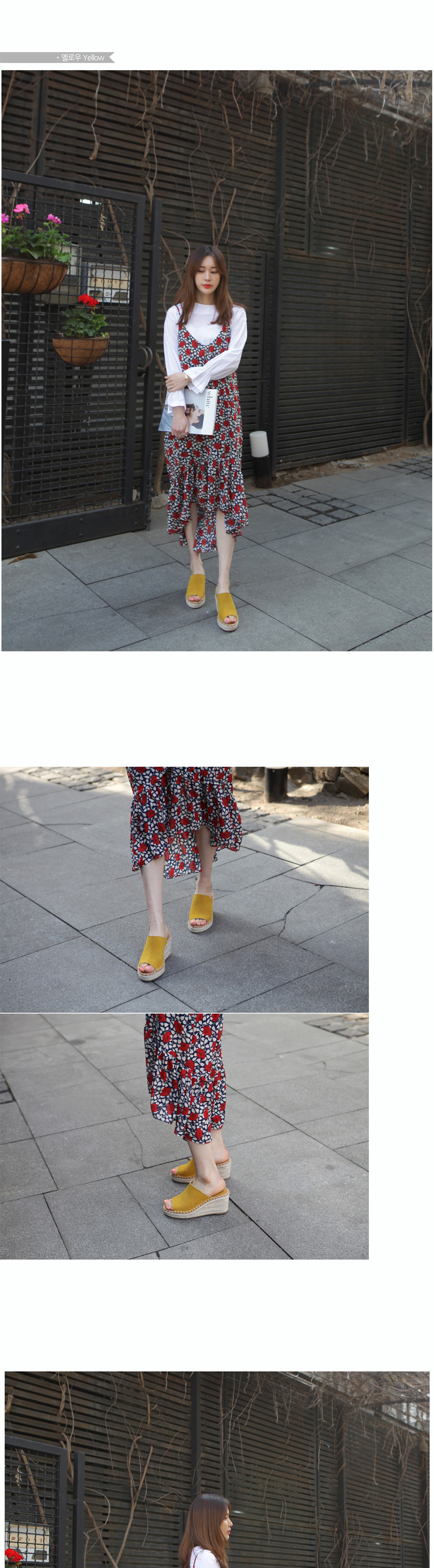 Korean Natural Leather Wedge Hill Slippers Sandals