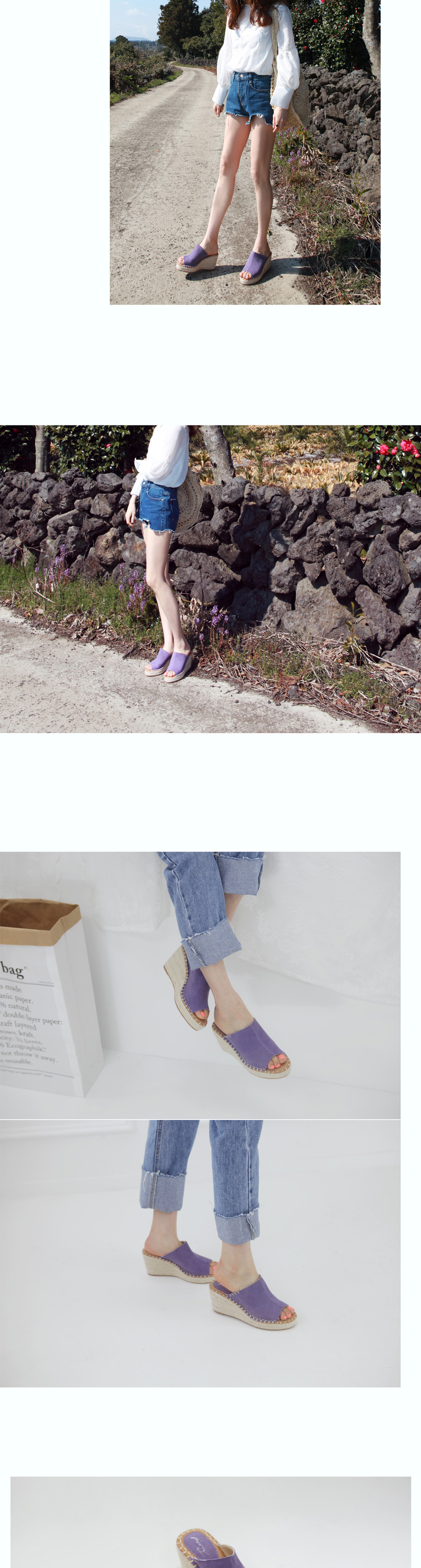 Korean Natural Leather Wedge Hill Slippers Sandals