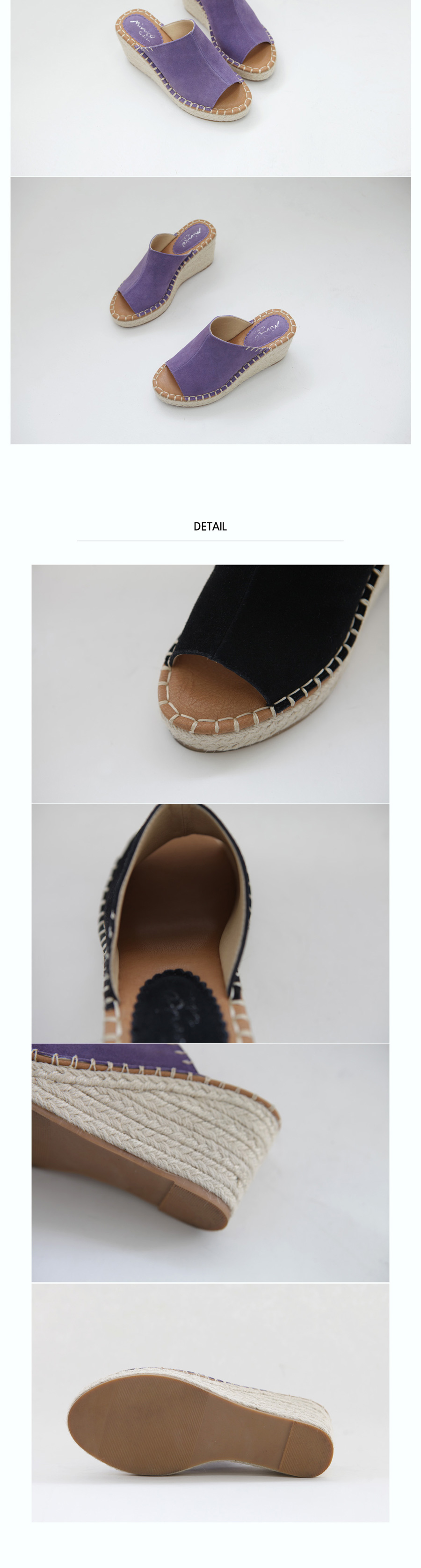 Korean Natural Leather Wedge Hill Slippers Sandals
