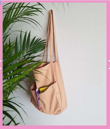 Green to Pocket Plain Linen Eco Bag Navy Pitch Pin