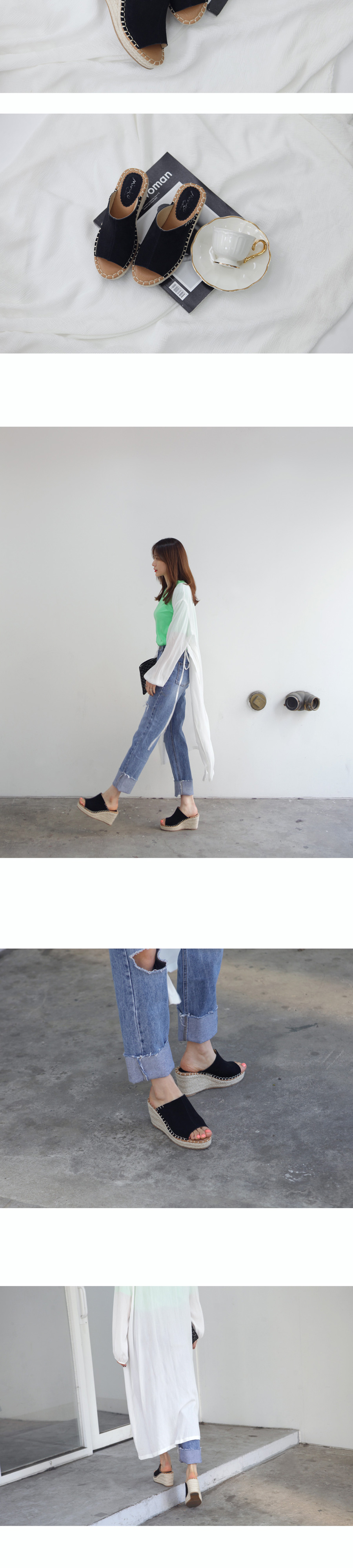 Korean Natural Leather Wedge Hill Slippers Sandals