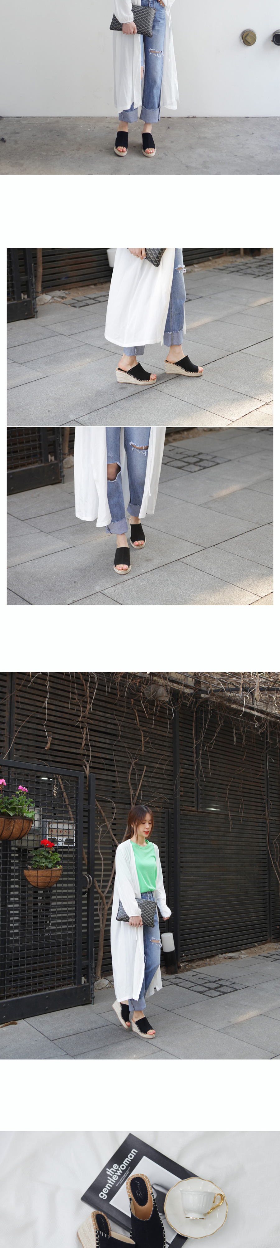 Korean Natural Leather Wedge Hill Slippers Sandals