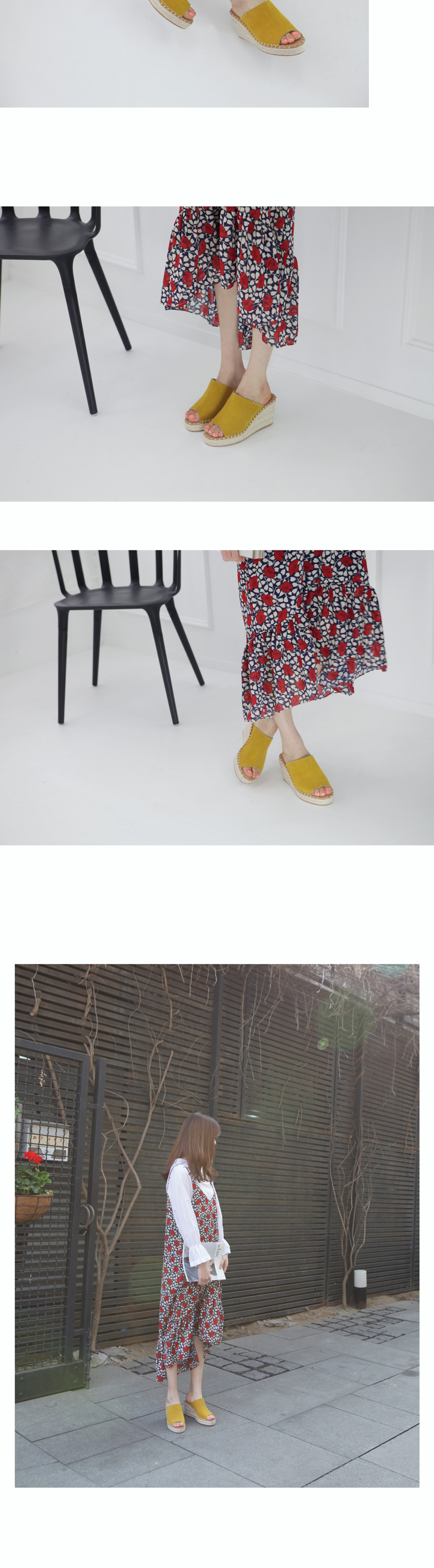 Korean Natural Leather Wedge Hill Slippers Sandals