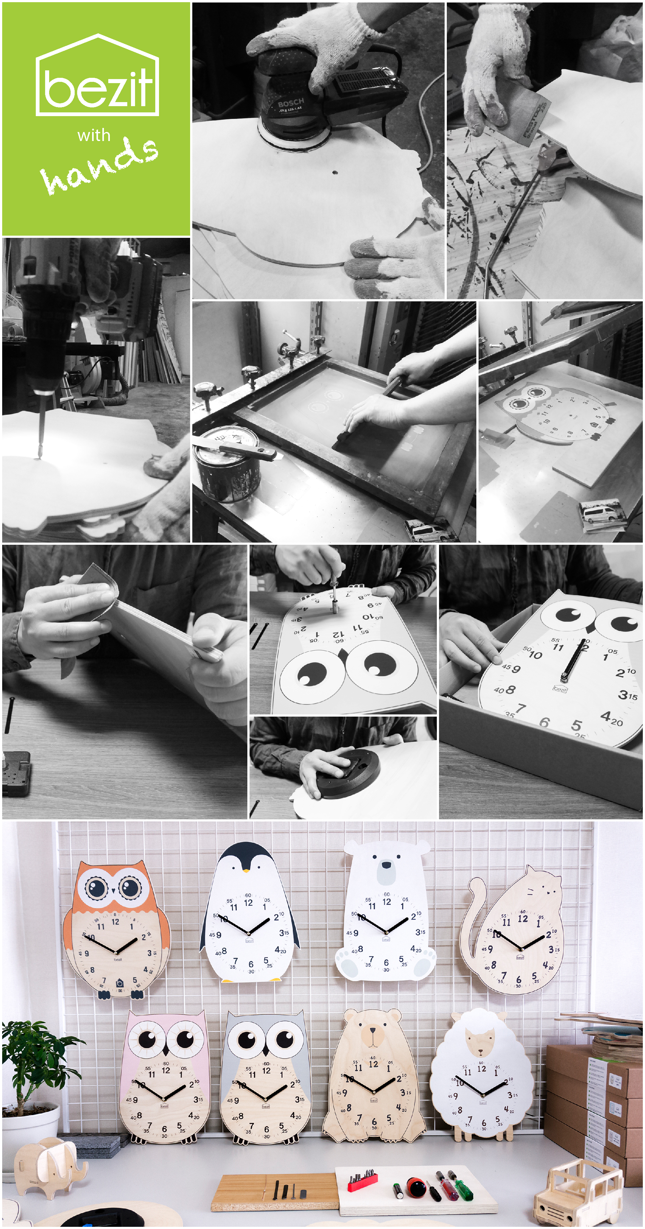 Easy to read children's owl Noisu wall clock Gr