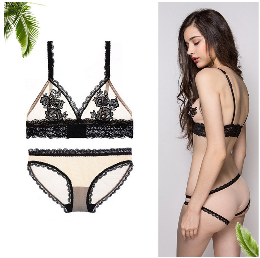 Beige Flower Single Set Bra Set Wedding Underwear 