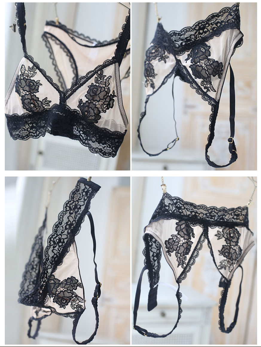 Beige Flower Single Set Bra Set Wedding Underwear 