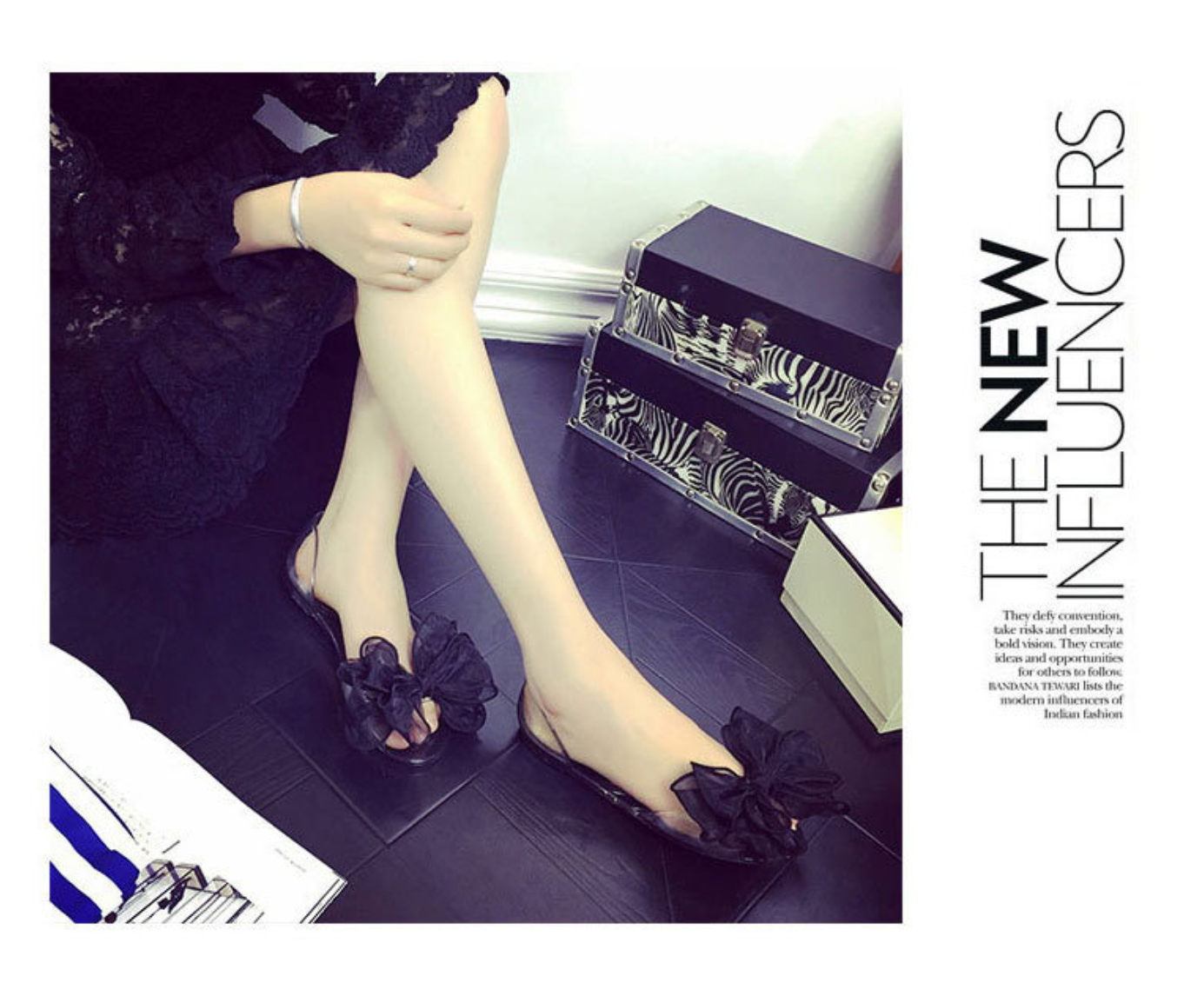 NEW WOMEN JELLY SHOES Ribbon Corsage Jelly Shoes W