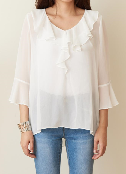 NEW FASHION LADY GIRL Blouse White summer frill bl