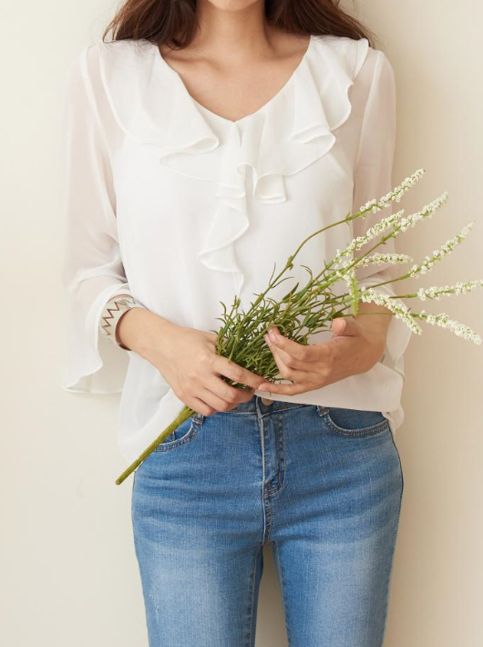 NEW FASHION LADY GIRL Blouse White summer frill bl