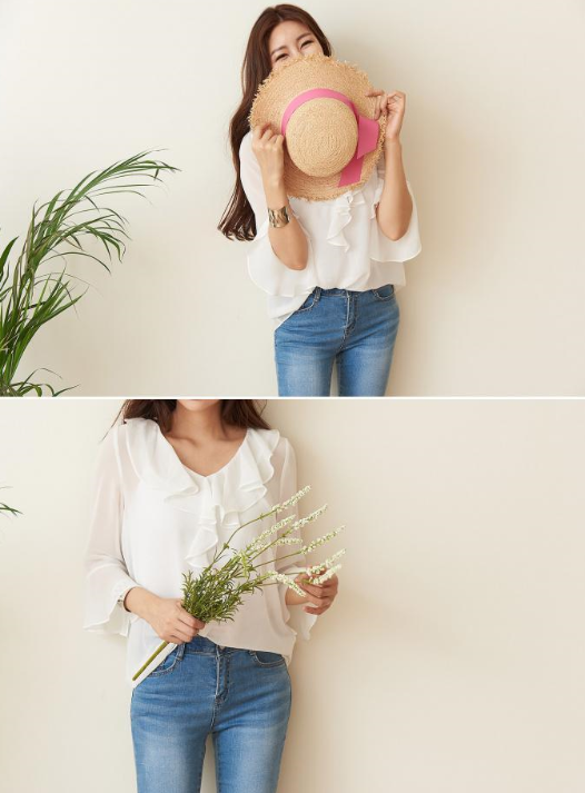 NEW FASHION LADY GIRL Blouse White summer frill bl