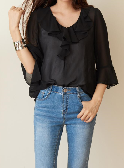 NEW FASHION LADY GIRL Blouse White summer frill bl