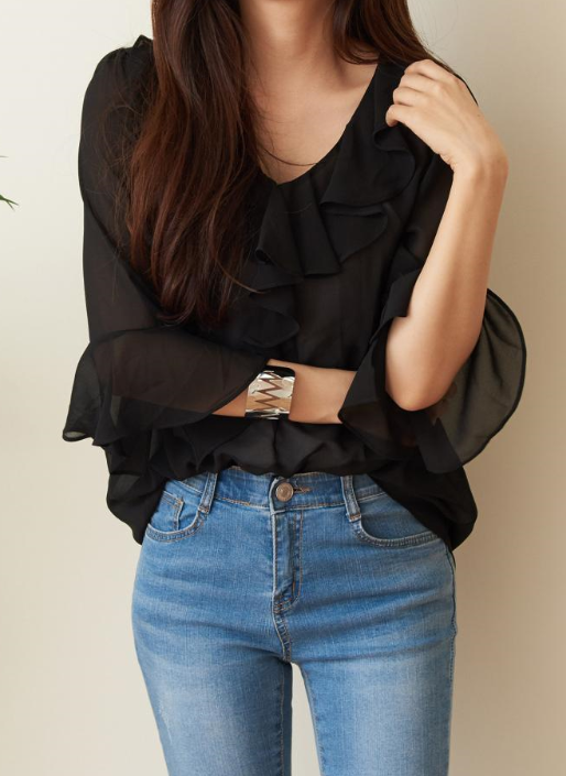 NEW FASHION LADY GIRL Blouse White summer frill bl