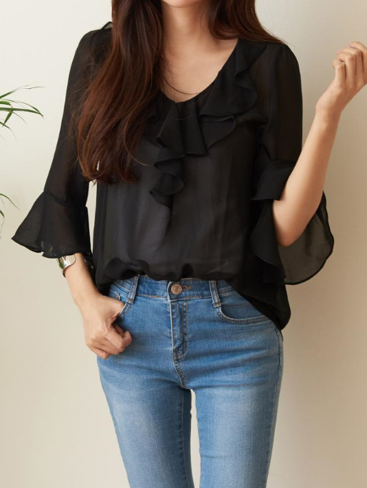 NEW FASHION LADY GIRL Blouse White summer frill bl