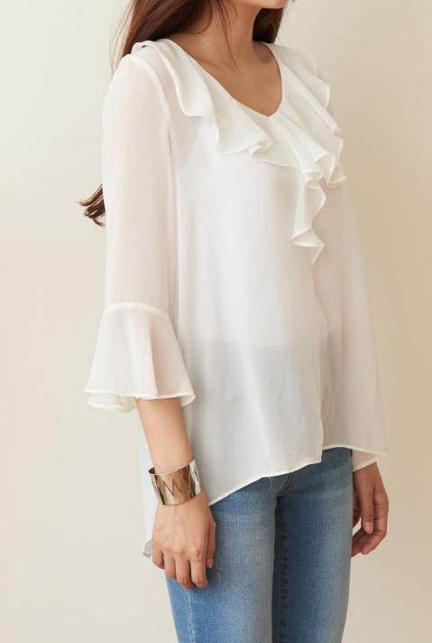 NEW FASHION LADY GIRL Blouse White summer frill bl