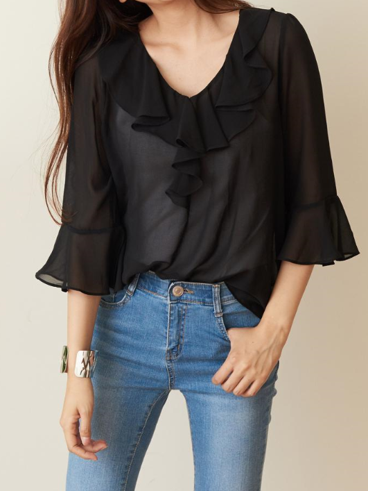 NEW FASHION LADY GIRL Blouse White summer frill bl