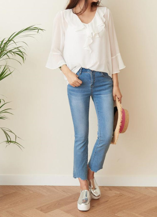 NEW FASHION LADY GIRL Blouse White summer frill bl