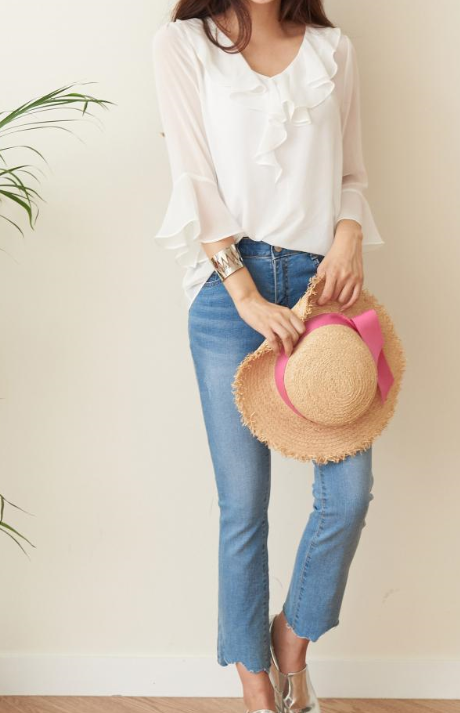 NEW FASHION LADY GIRL Blouse White summer frill bl