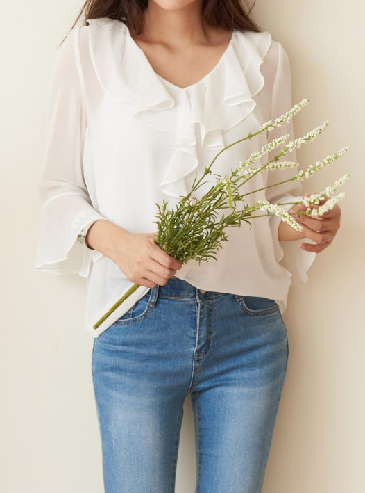 NEW FASHION LADY GIRL Blouse White summer frill bl