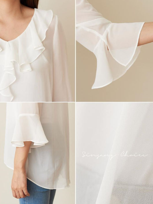 NEW FASHION LADY GIRL Blouse White summer frill bl