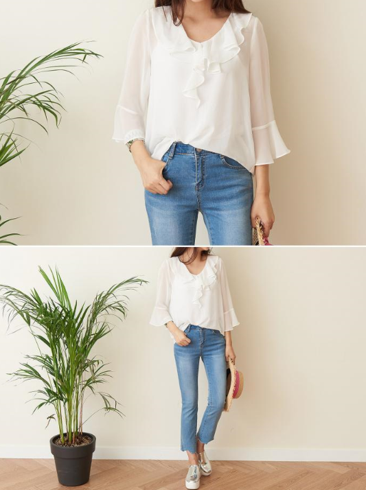 NEW FASHION LADY GIRL Blouse White summer frill bl