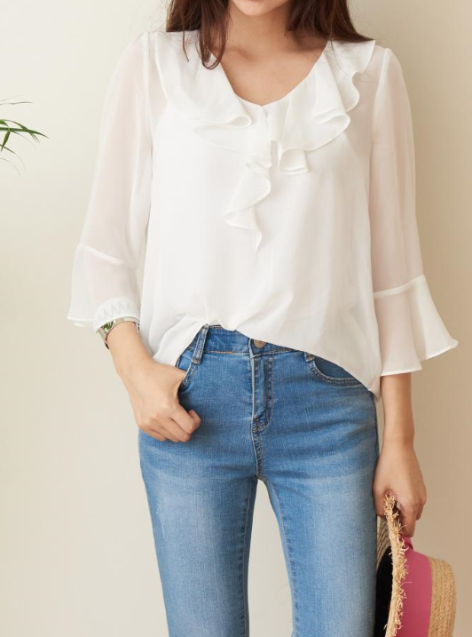 NEW FASHION LADY GIRL Blouse White summer frill bl