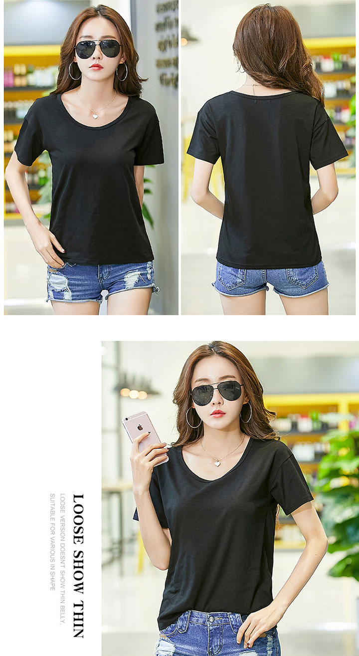 Linen Round Neck Short Sleeve T-shirt White Black 