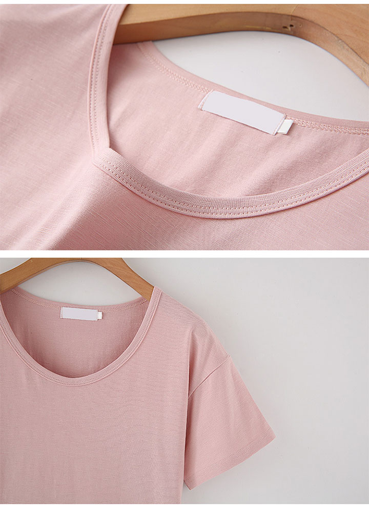 Linen Round Neck Short Sleeve T-shirt White Black 