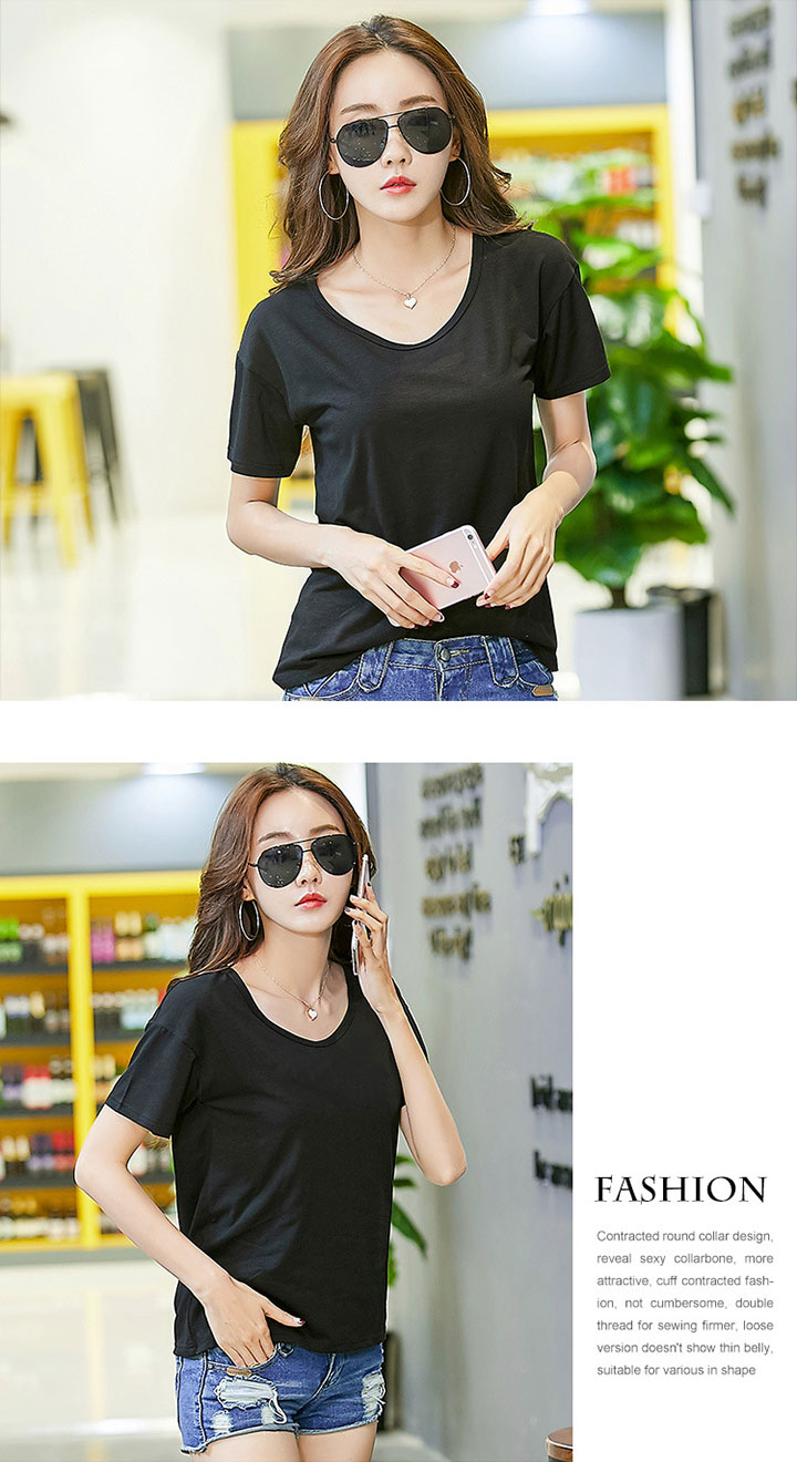 Linen Round Neck Short Sleeve T-shirt White Black 