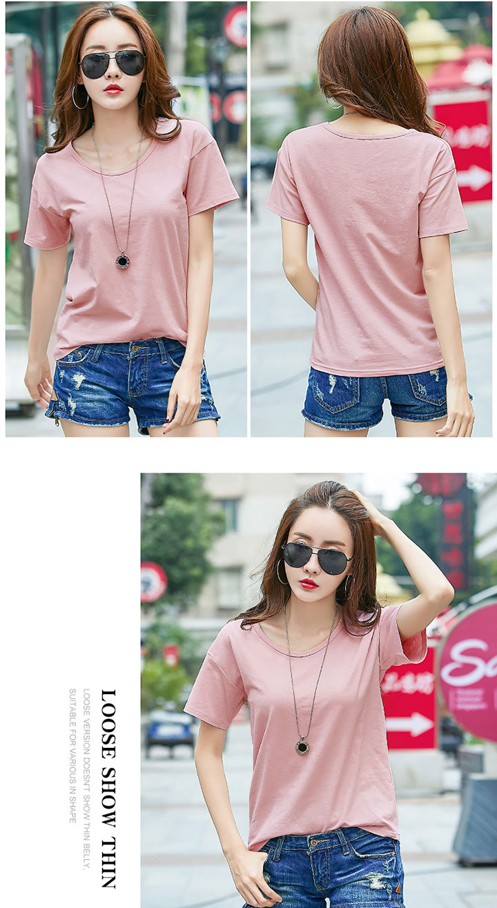 Linen Round Neck Short Sleeve T-shirt White Black 