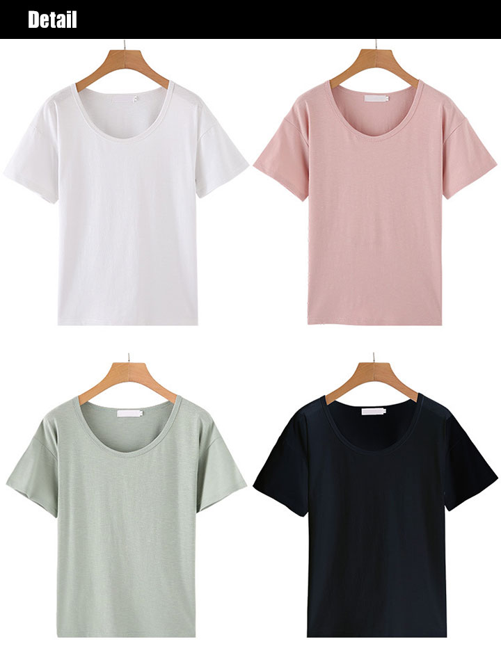 Linen Round Neck Short Sleeve T-shirt White Black 