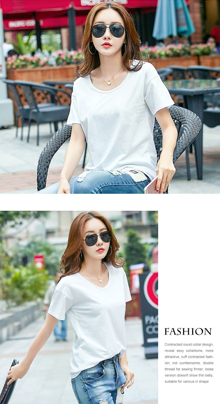 Linen Round Neck Short Sleeve T-shirt White Black 