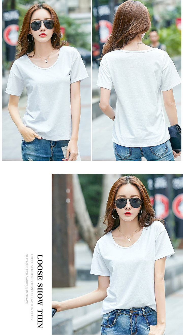 Linen Round Neck Short Sleeve T-shirt White Black 