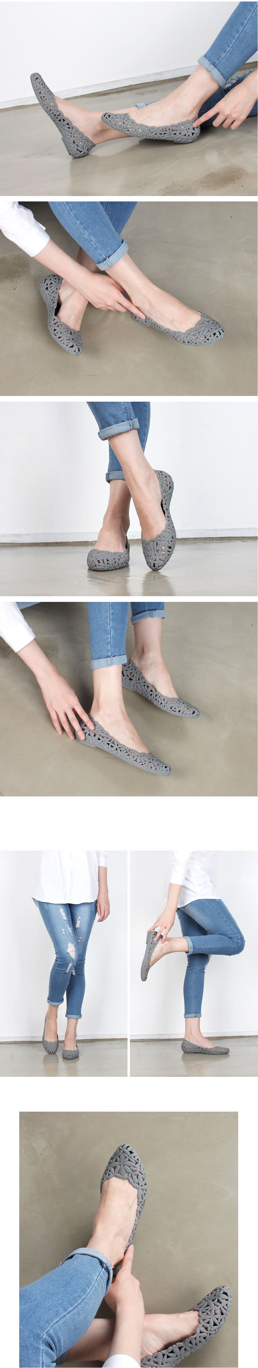 NEW WOMEN JELLY SHOES Punching flat jelly shoes Su