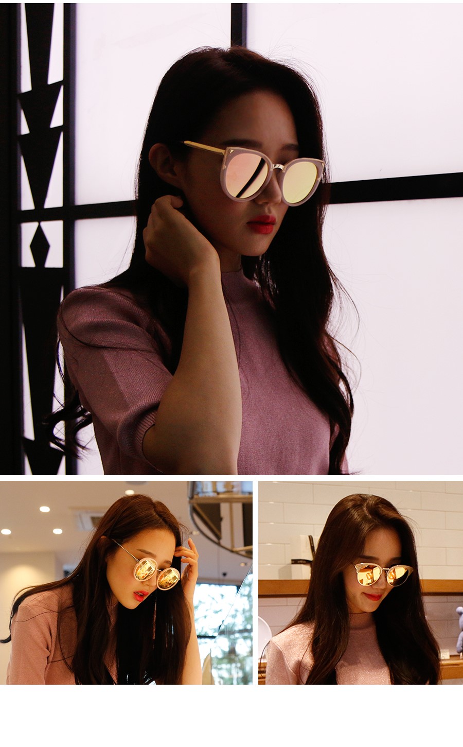 Pink Line Mirror Sunglasses Couple Round Women Gil