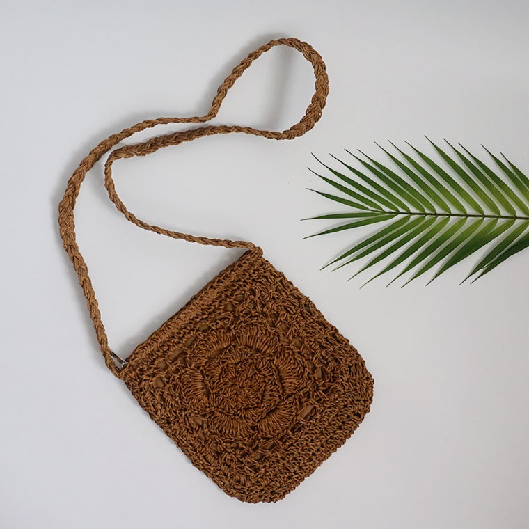 New Rose Knit Mini Cross Back Straw Bag Summer Res