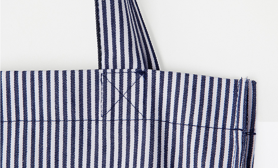 Striped Canvas Eco Bag Red, Navy Shoulder Bag, Tot