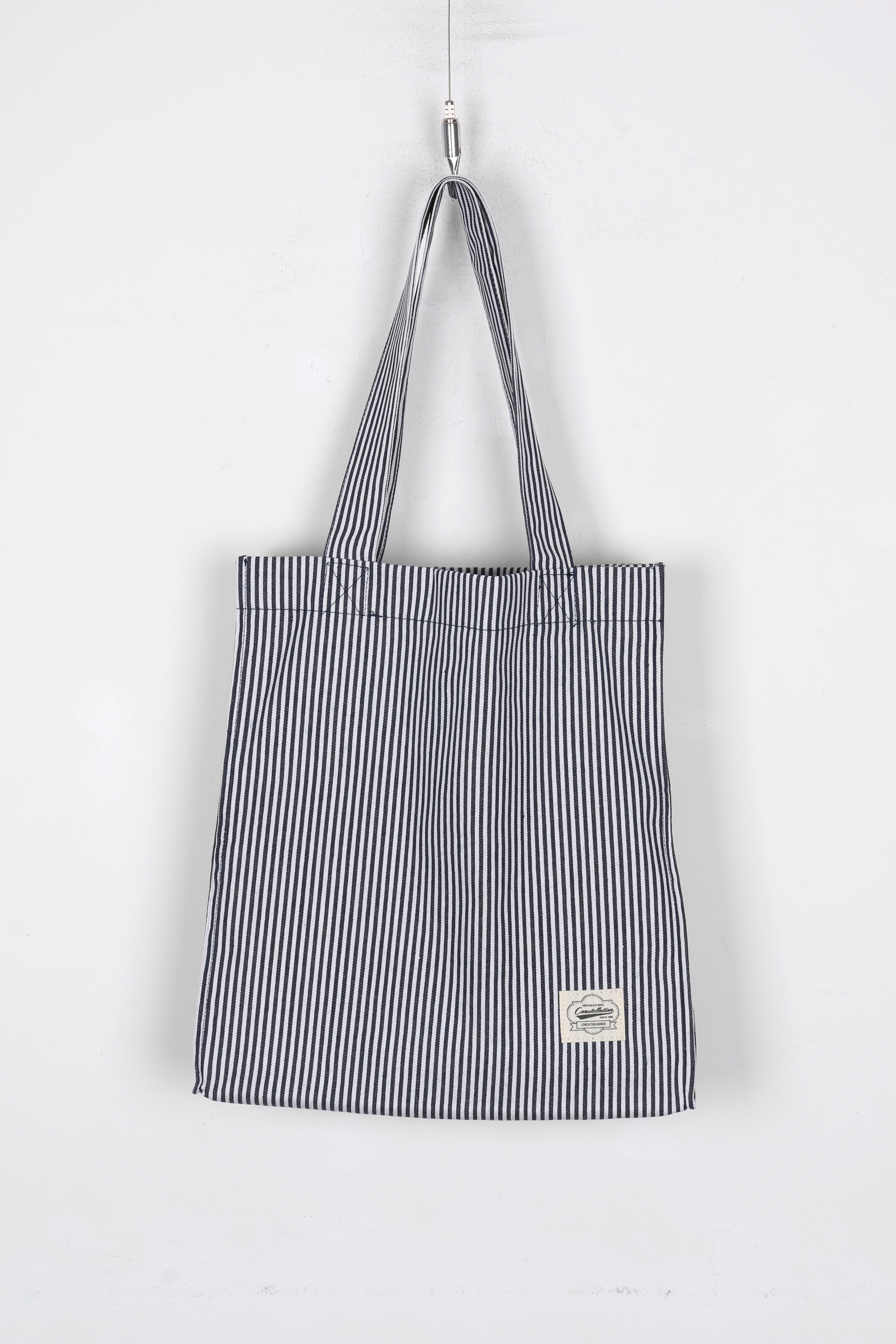 Striped Canvas Eco Bag Red, Navy Shoulder Bag, Tot