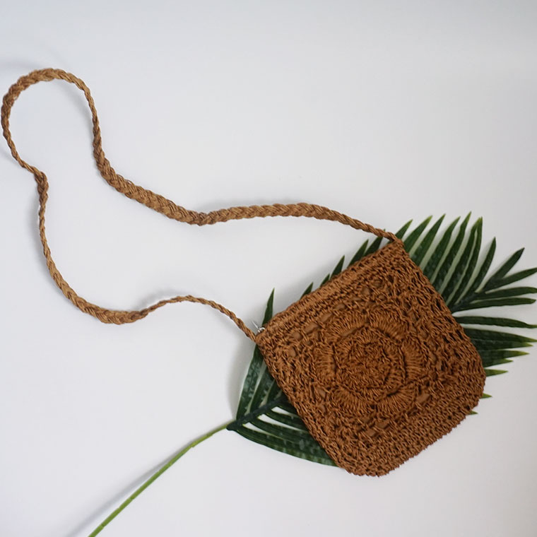New Rose Knit Mini Cross Back Straw Bag Summer Res
