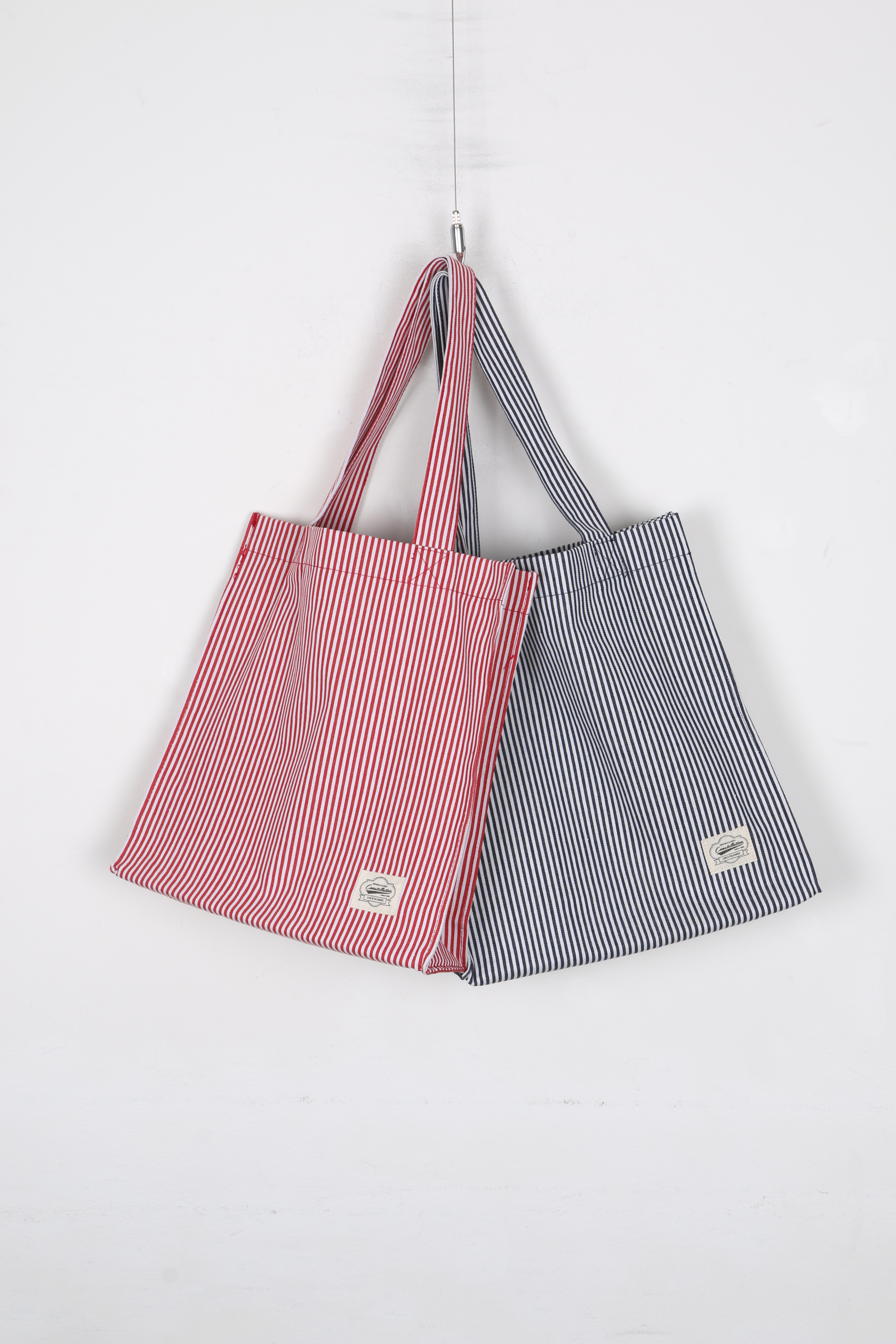Striped Canvas Eco Bag Red, Navy Shoulder Bag, Tot