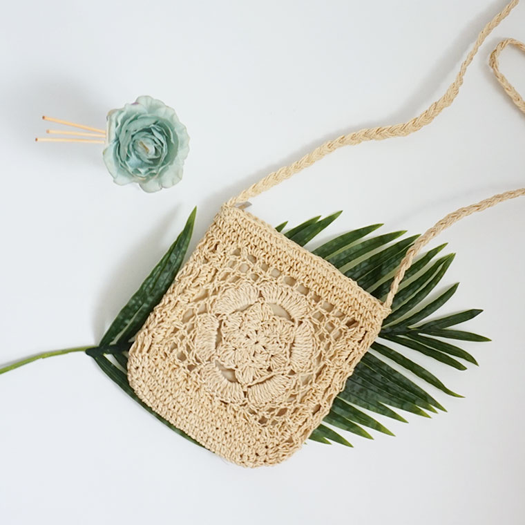 New Rose Knit Mini Cross Back Straw Bag Summer Res