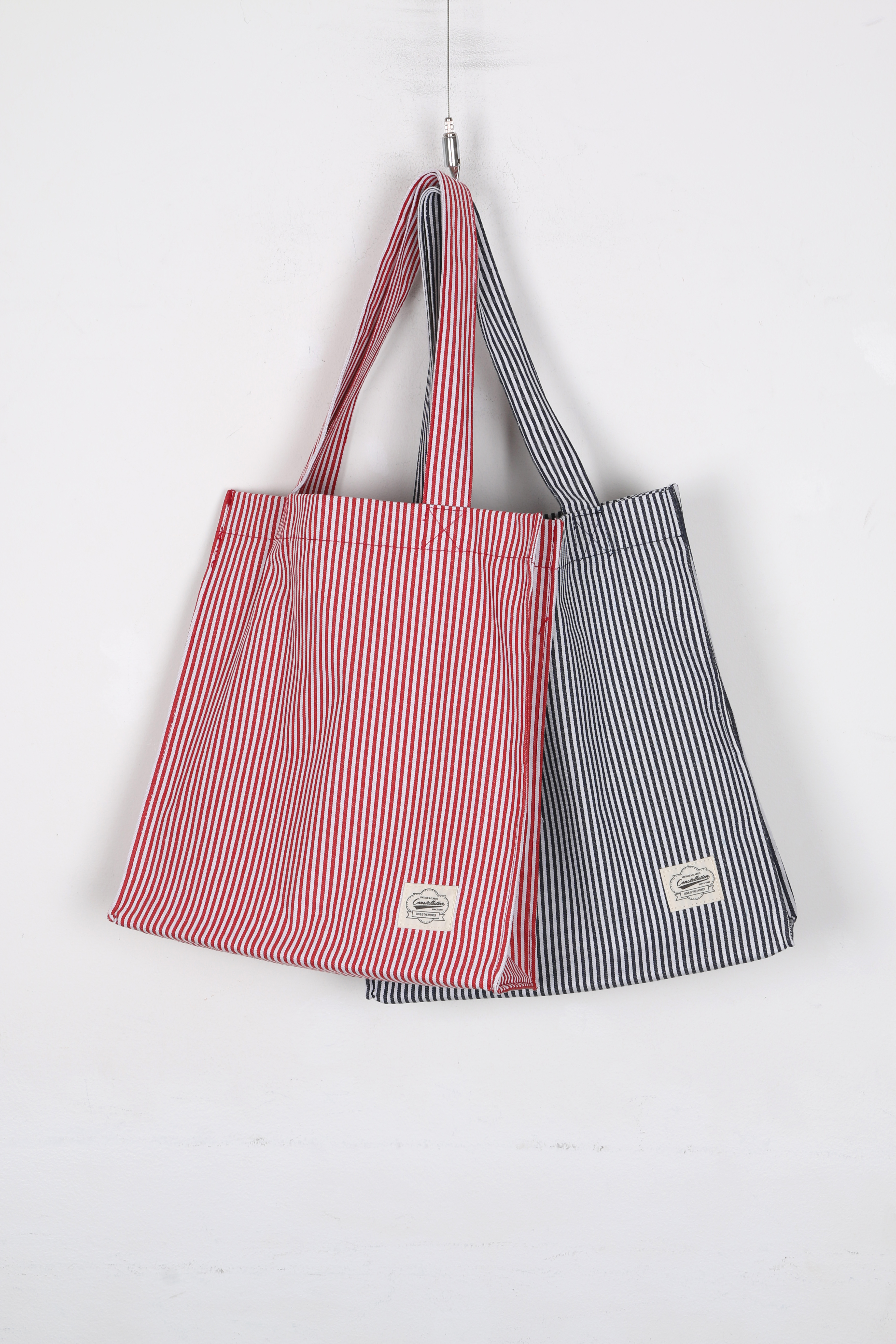Striped Canvas Eco Bag Red, Navy Shoulder Bag, Tot